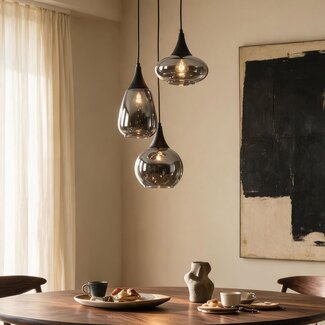 3-light pendant light Loua - black with smoked glass and mirror effect