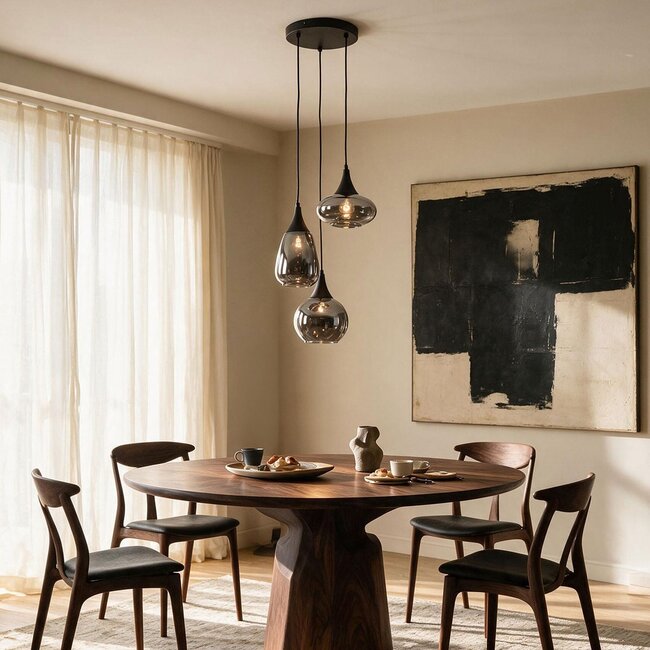 3-light pendant light Loua - black with smoked glass and mirror effect