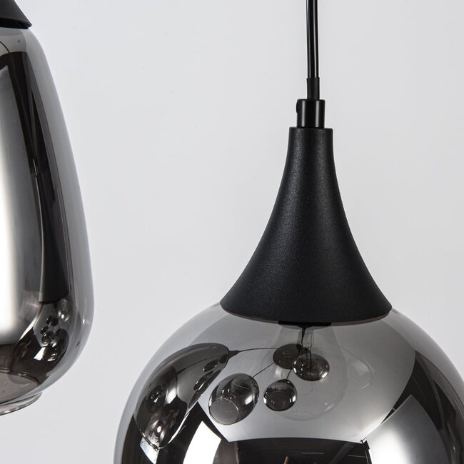 Loua 5-light pendant light - black with smoked glass