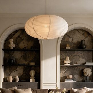 Pendant light Sikara with natural linen shade- Ø80