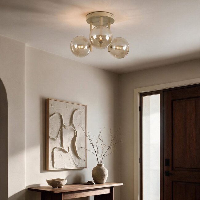 Ceiling light Elora with 3 cognac glass globes - beige