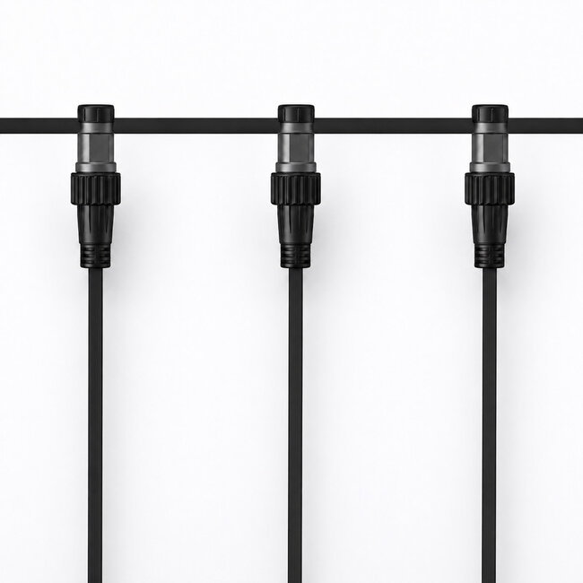 Connection connector for festoon lighting cables in black