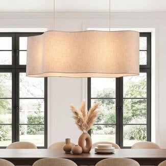 2-light pendant light Hirom - beige with linen shade