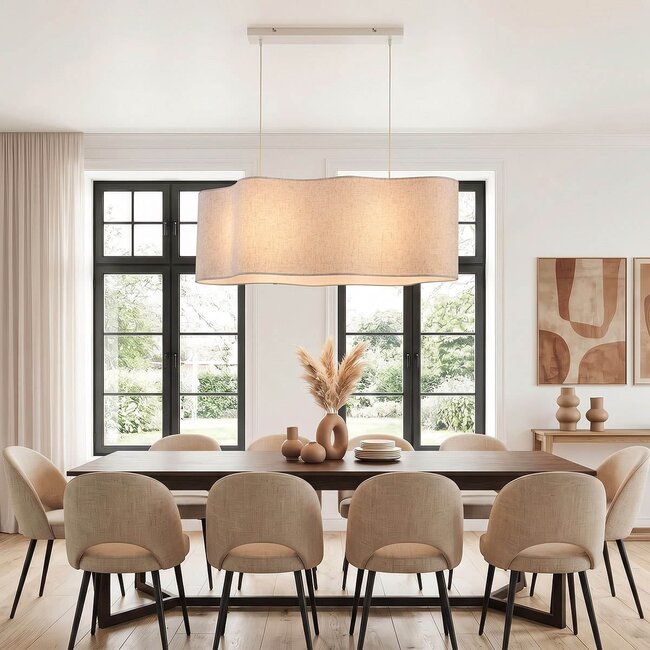 2-light pendant light Hirom - beige with linen shade