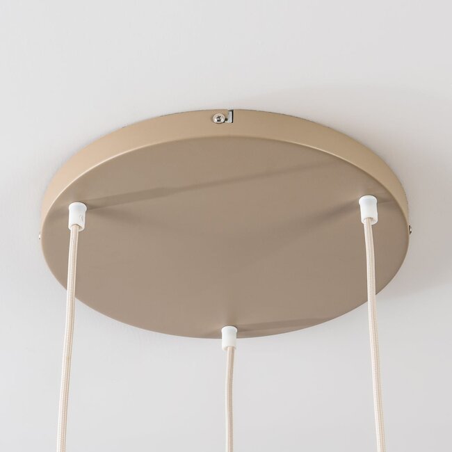 Orina pendant light with 3 ribbed amber glass shades - beige