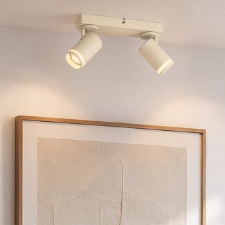 Ceiling spotlight Dotto with 2 rotatable spots in pearl white