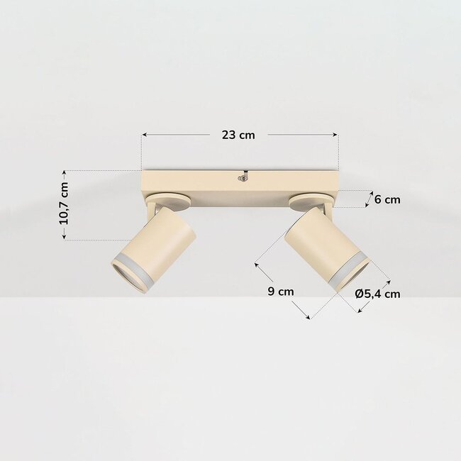 Ceiling spotlight Dotto with 2 rotatable spots in pearl white