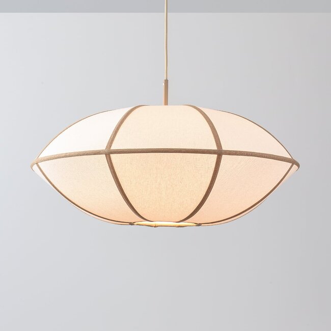 Pendant light Ovala Ø60 cm - beige linen shade with brown accents