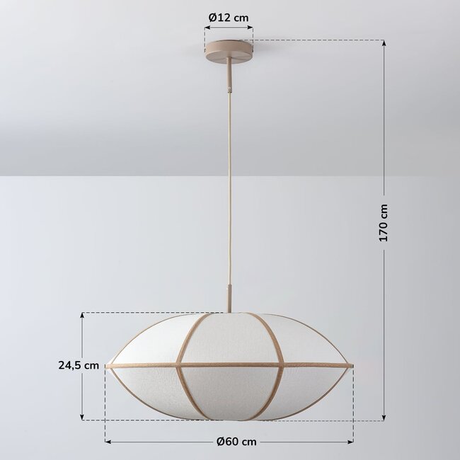 Pendant light Ovala Ø60 cm - beige linen shade with brown accents