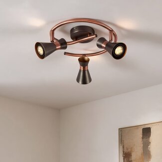 Ceiling lamp Rose, 3-light, copper with black spotlights