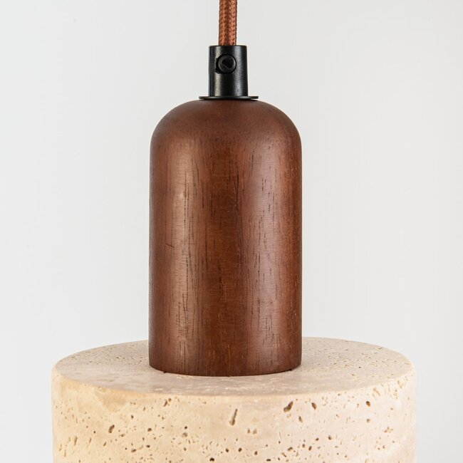 3-light Japandi pendant light Muro - travertine (natural stone) and wood