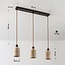 3-light Japandi pendant light Voro - travertine (natural stone) and wood