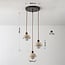 3-light pendant light Vara - travertine (natural stone) and opal white glass, round
