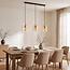 Pendant lamp Naki 3-light with travertine (natural stone) and amber glass
