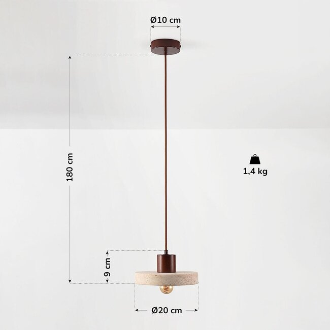 Japandi pendant light Flory with travertine (natural stone) and wood