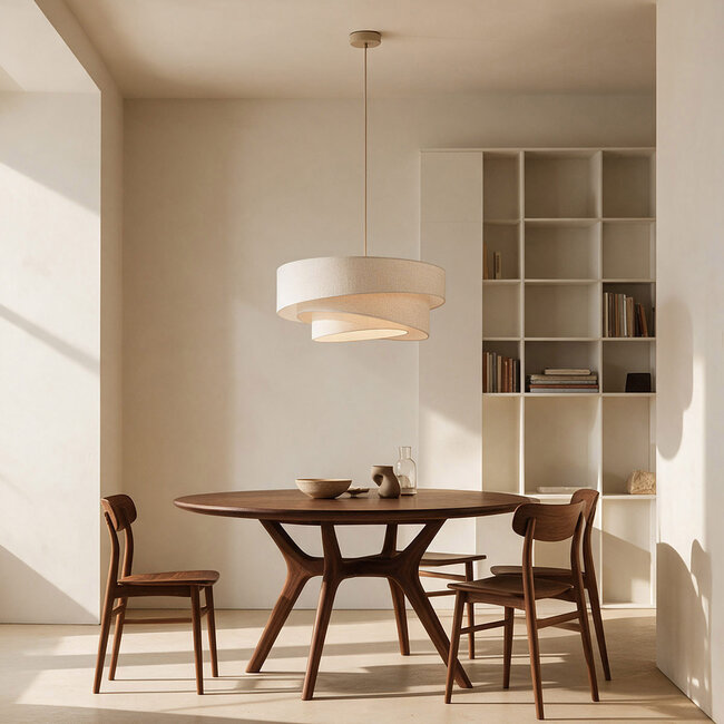 3-light pendant light Nerai - beige with layered linen shades