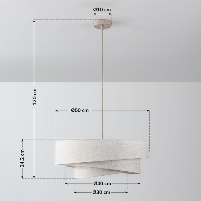 3-light pendant light Nerai - beige with layered linen shades