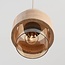Flari pendant light with 3 travertine and amber glass shades - beige