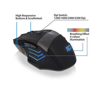 ACT ACT AC5000 Bekabelde Gaming Muis met verlichting 3200 dpi