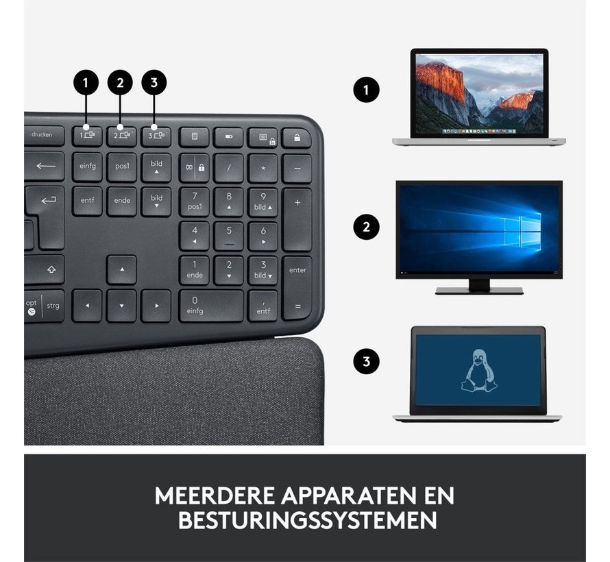 Logitech Ergo K860 toetsenbord RF-draadloos + Bluetooth US I