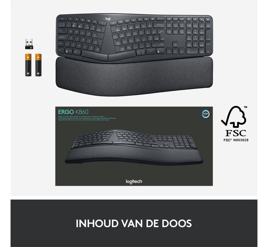 Logitech Ergo K860 toetsenbord RF-draadloos + Bluetooth US I