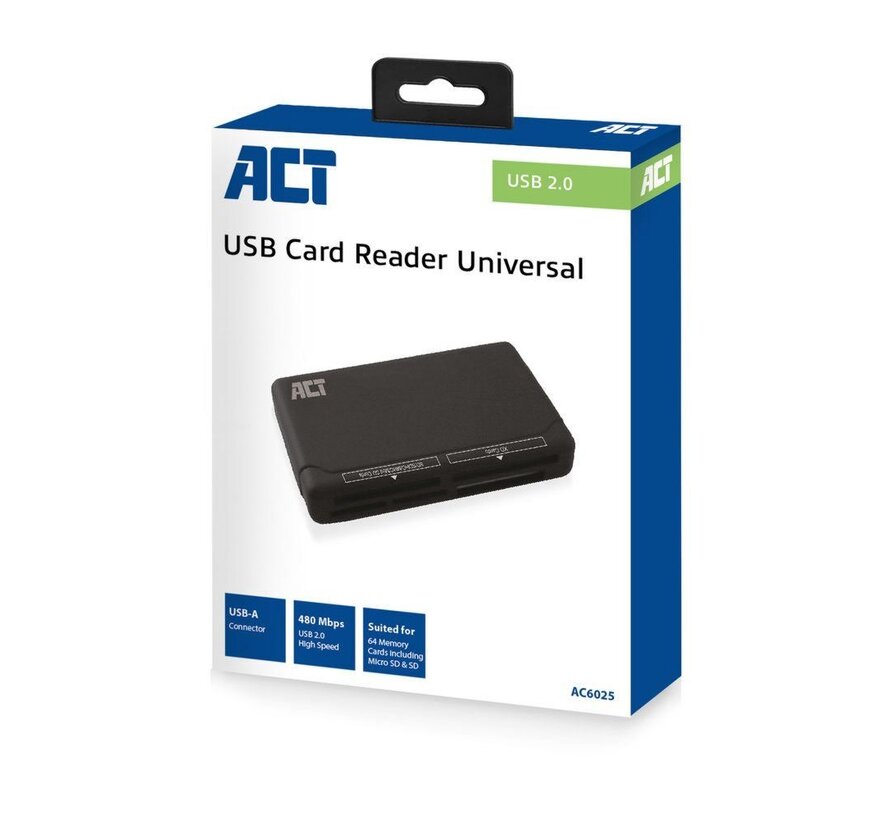 ACT - Geheugenkaartlezer USB 2.0 Zwart