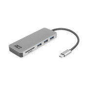 ACT ACT USB-C hub 3.0, 3x USB-A, card reader, PD pass-through