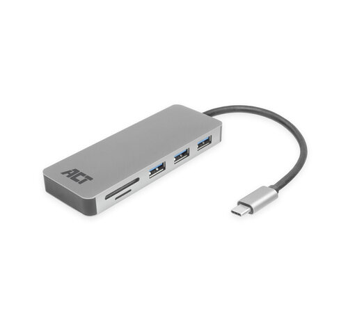 ACT ACT USB-C hub 3.0, 3x USB-A, card reader, PD pass-through