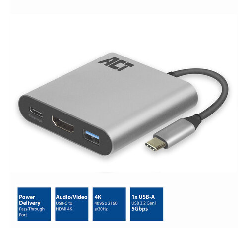 ACT ACT USB-C multiport adapter for 1 HDMI monitor, 1x USB-A, PD