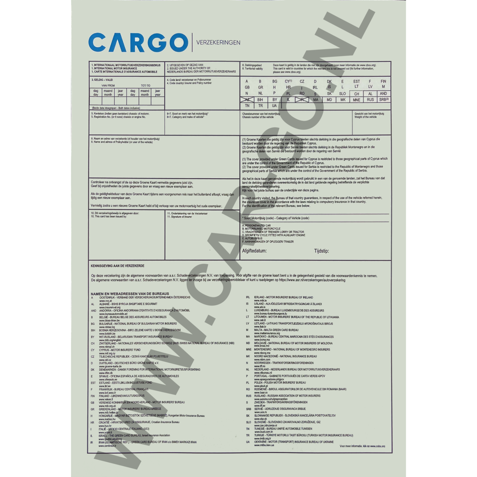 Transitlicense insurance - Dutch