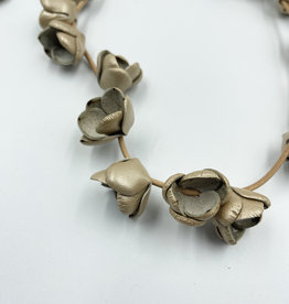 Halsketting leder - goud-taupe