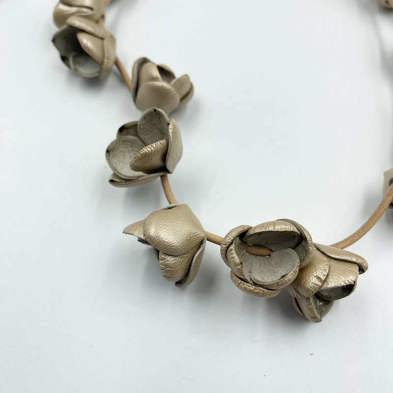 Halsketting leder - goud-taupe