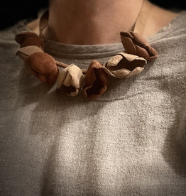 Halsketting leder - kort - taupe-roze
