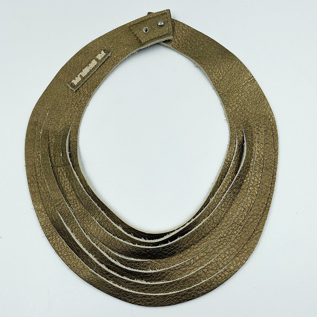 Halsketting leder. Just cut bronze