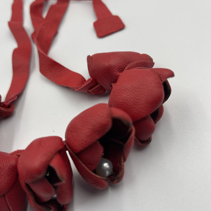 Halsketting leder - kort - rood
