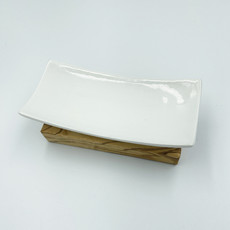 Olivenholz erleben Porcelain soap dish on olive wood base