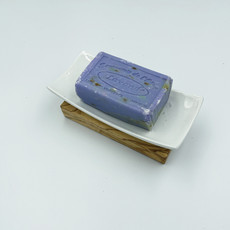 Olivenholz erleben Porcelain soap dish on olive wood base