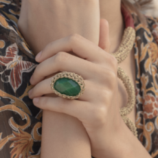 Hara Karamichali Ring groene aventurijn-goud draad