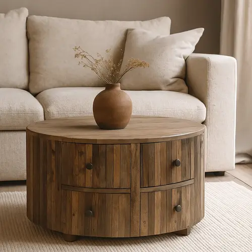 Roots Salontafel Rond met 4 Laden Roots Salontafel Rond met 4 Laden