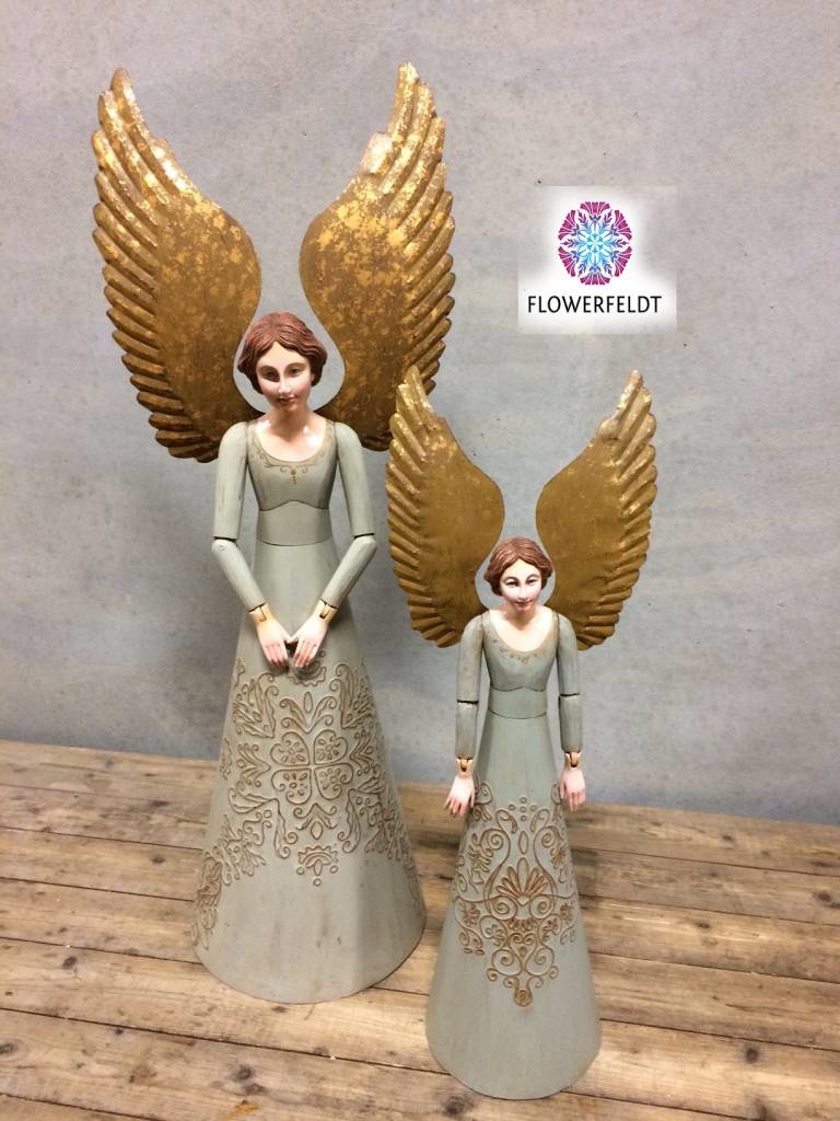Houten engel met gouden vleugels - H90 cm