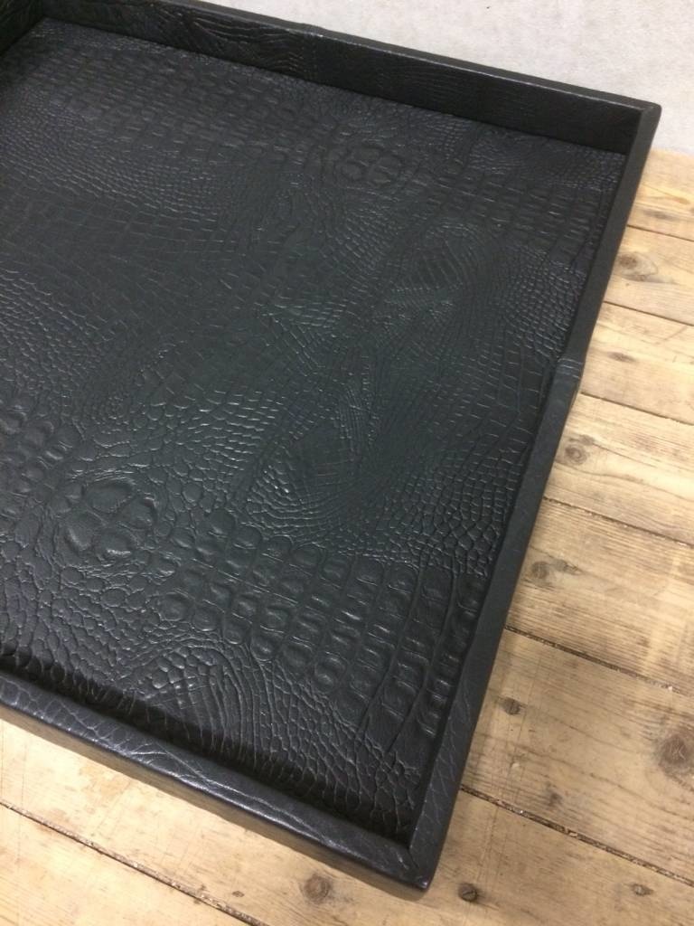 Leather tray croco black XL - 80 x 80 cm