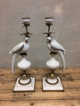 Parrot candle holder white