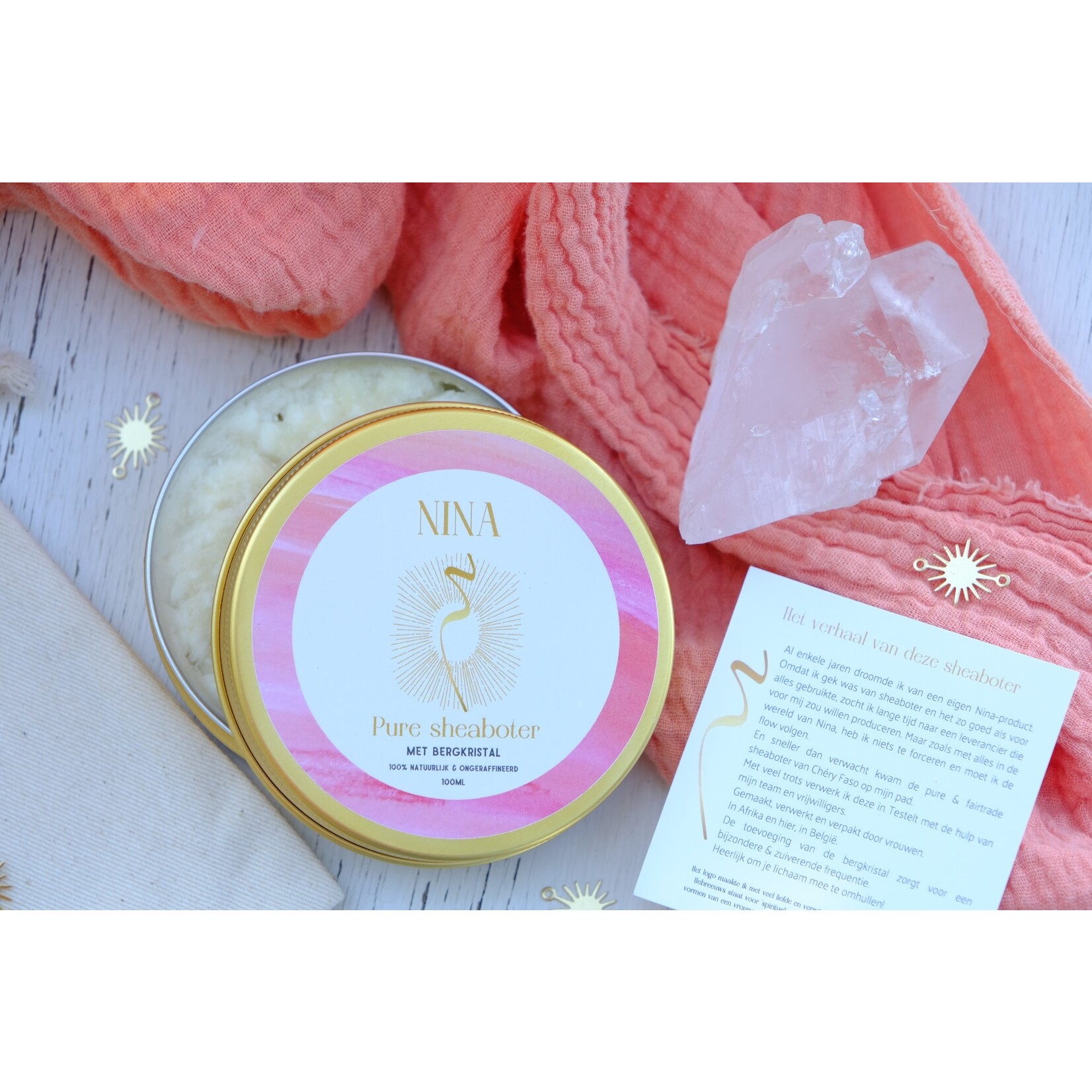 Nina Pure sheaboter met bergkristal - Nina - het goud van de vrouwen