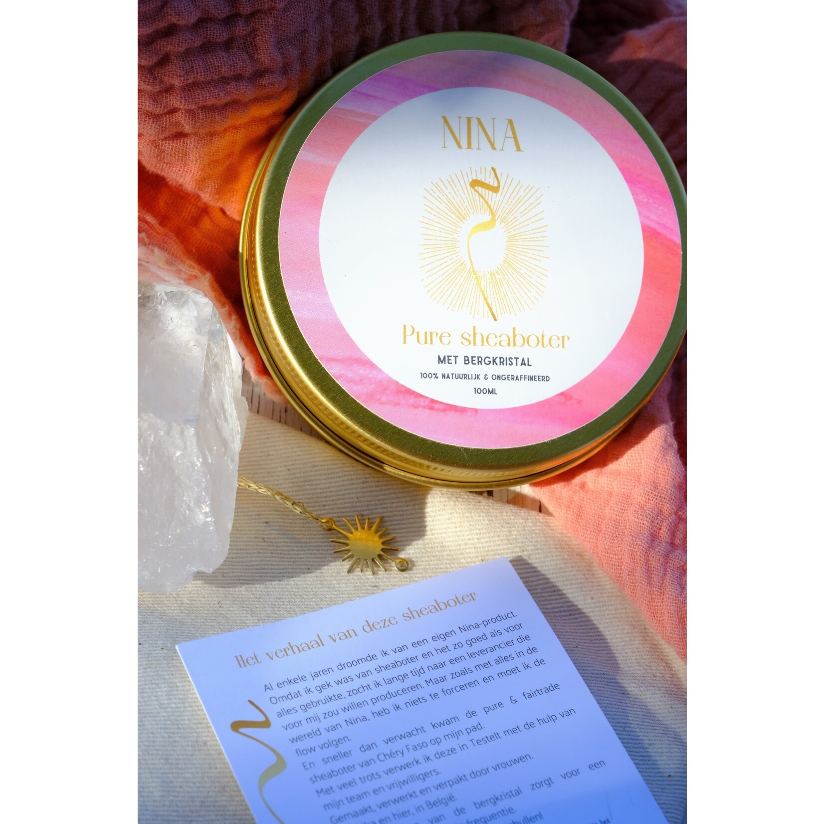 Nina Pure sheaboter met bergkristal - Nina - het goud van de vrouwen