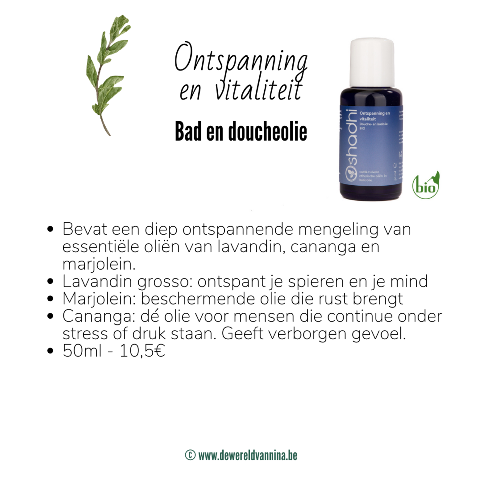 Oshadhi Ontspanning en vitaliteit bad & doucheolie Oshadhi - gewoon zalig genieten - 50ml