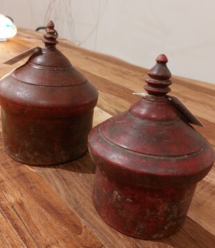 hout pot met deksel India rond rood