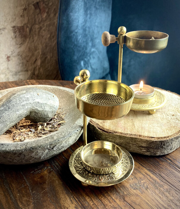 brass incense burner gold metal handle