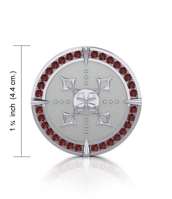 Peter Stone hanger Shield of Inspiration ~ Sterling Silver Pendant Jewelry with Garnet Gemstones