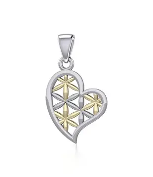 hanger Silver and Gold Heart with Flower of Life