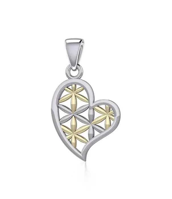Peter Stone hanger Silver and Gold Heart with Flower of Life